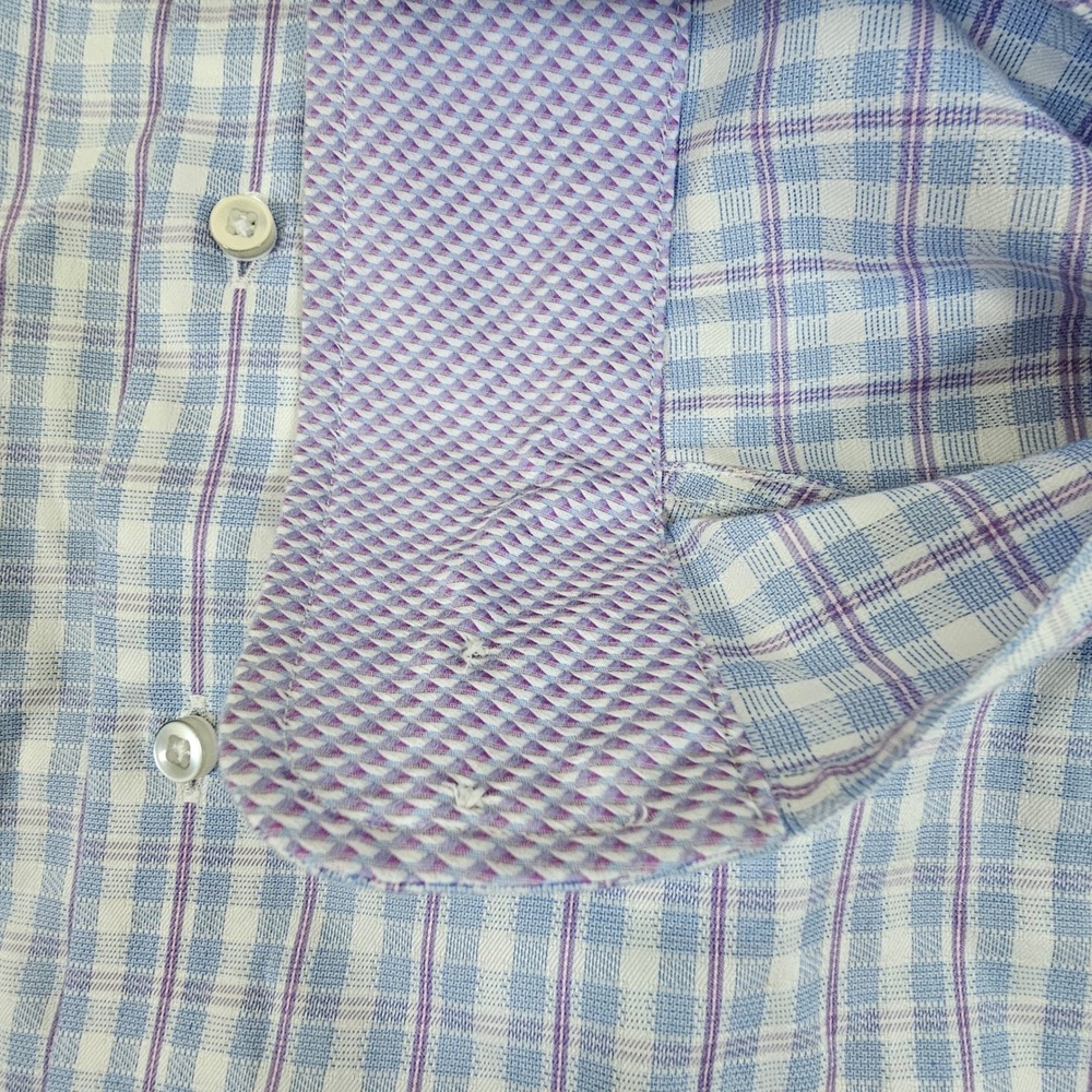 Egara Mens XL Blue Purple Plaid Non-Iron Cotton Long Sleeve Button Down Shirt - Picture 3 of 12